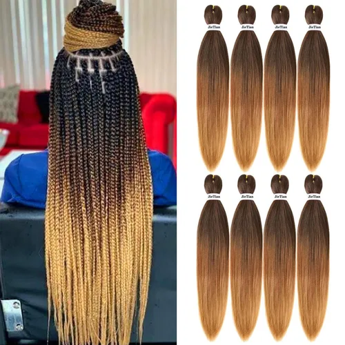 Miniatura 18 de Liang Dian Cabello Trenzado Preestirado Ombre de 12 Pulgadas, 8 Paquetes de Trenzas de Ganchillo Sintéticas, Ajuste con Agua Caliente, Extensiones