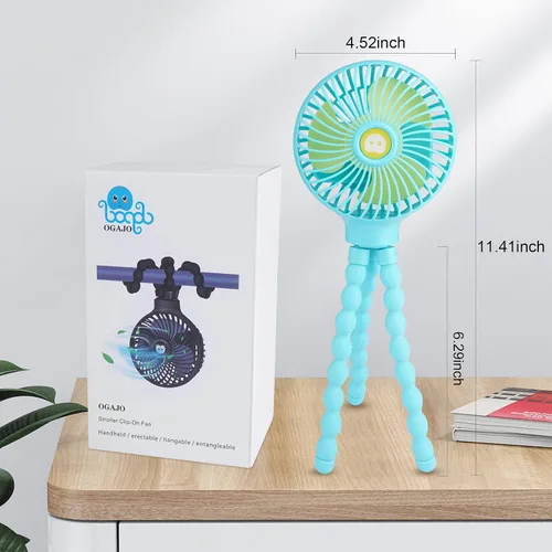 Miniatura 6 de Ventilador portátil para cochecito, ventiladores USB recargables personales con batería de 5200 mAh, 3 velocidades, asiento de coche para bebé, mini