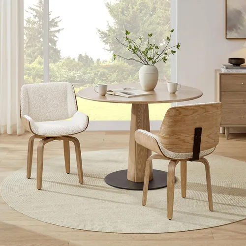 Miniatura 19 de Zouron Silla de comedor giratoria, silla de comedor tapizada de piel sintética con patas de madera, silla auxiliar moderna de mediados de siglo