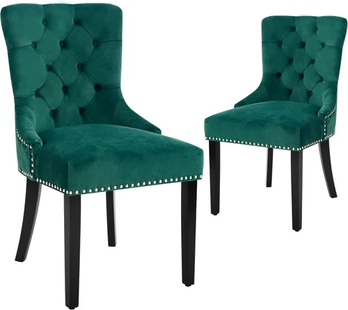Miniatura 10 de CangLong Juego de 2 sillas modernas y elegantes tapizadas con botones y ribete de cabeza de clavo, para dormitorio, comedor, color azul