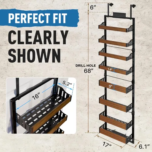 Miniatura 8 de Organizador de 8 niveles para colgar sobre la puerta Organizador de despensa con soporte para especias de montaje en pared con diseño Talia