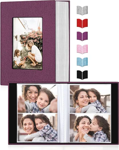 Miniatura 14 de Álbum de fotos pequeño 4x6, álbum de fotos con cubierta de lino deslizable, minilibro de fotos con capacidad para 100 fotos de 4x6 con 50 hojas