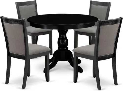 Miniatura 15 de East West Furniture HBMZ3-AB6-06 - Juego de mesa de cocina de 3 piezas que contiene una mesa de comedor redonda con pedestal y 2 sillas tapizadas