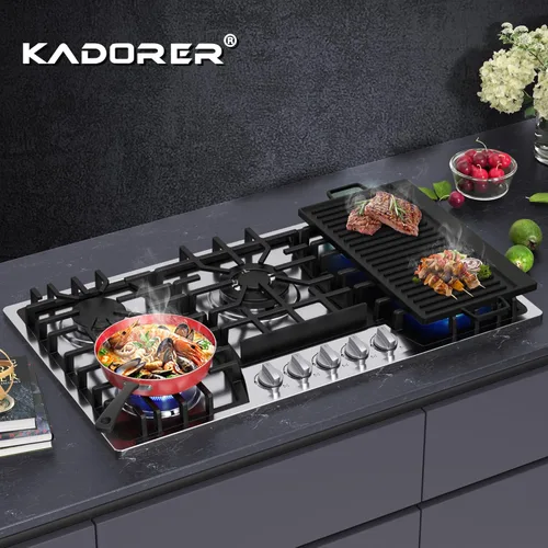 Miniatura 7 de Cocina de gas integrada de 30 pulgadas, 5 quemadores sellados Italia SABAF de gas 41,800BTU, convertible a NG/LPG, estufa de gas de acero inoxidable