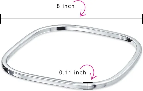 Miniatura 3 de Pulsera de plata de ley 925 con forma cuadrada lisa y grabable para mujer, Metal