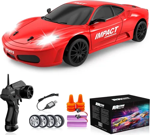 Miniatura 7 de Coche a Control Remoto 2.4GHz 1:24 Escala 4WD Coche RC de Derrape 15KM/H Coches RC de Derrape de Alta Velocidad con Luces Geniales, Dos