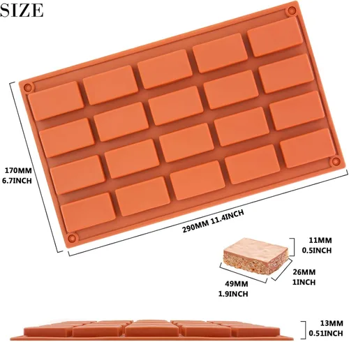Miniatura 2 de FUNSHOWCASE Molde rectangular de silicona para barra de caramelo de chocolate, 20 cavidades, molde rectangular para tartas de jabón 20 cavidades por