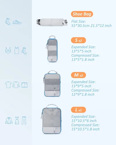Miniatura 2 de BAGSMART - Juego de 6 cubos de compresión para maletas, juego de 6, 4 y 2, cubos organizadores de viaje, juego de bolsas expandibles, organizadores