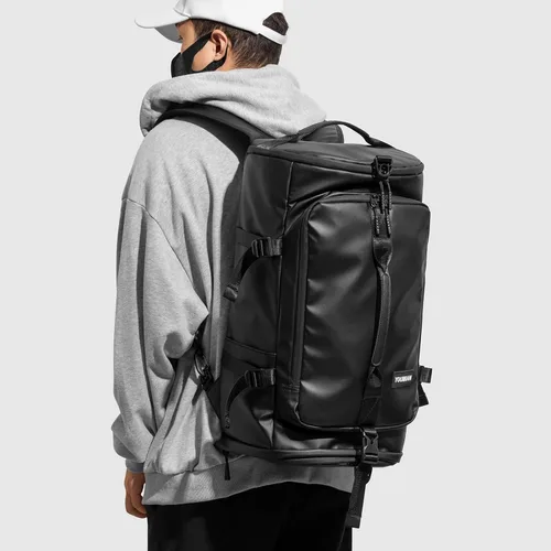 Miniatura 9 de Bolsa de lona con compartimento para zapatos, mochila de viaje para hombres y mujeres, impermeable para gimnasio, casco de motocicleta (negro)