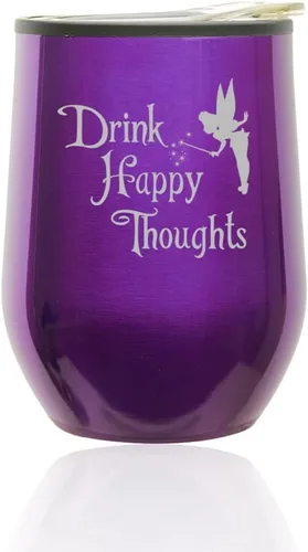 Miniatura 2 de Vaso de vino sin tallo, taza de viaje de café con tapa, diseño de hadas de pensamientos felices (verde)