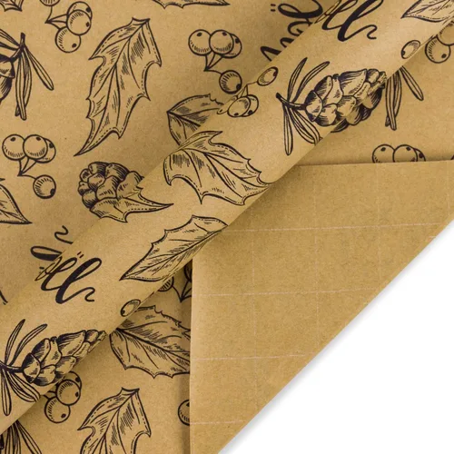 Miniatura 6 de RUSPEPA - Papel para envolver regalos de Navidad, papel kraft café con impresión de elementos navideños negros - 4 rollos de 30 pulgadas x 10 pies