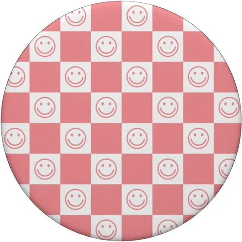 Miniatura 3 de Diseño de patrón de sonrisas de tablero de ajedrez rosa en PopSockets blancos PopGrip intercambiables