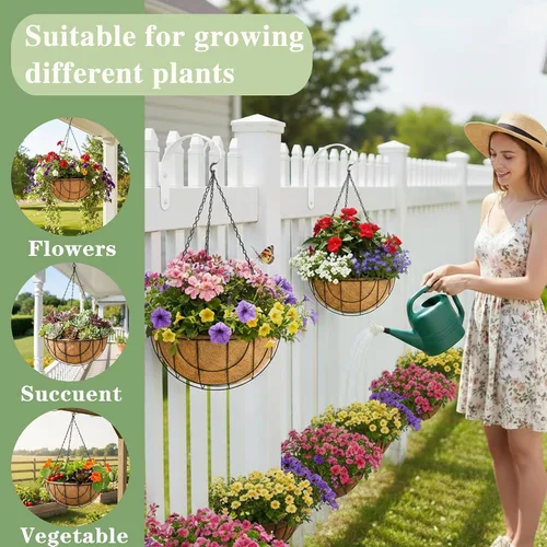 Miniatura 6 de EIMQUVW Macetas colgantes de metal para exteriores (paquete de 4, 14 pulgadas) cestas colgantes para plantas con cadena redonda de alambre