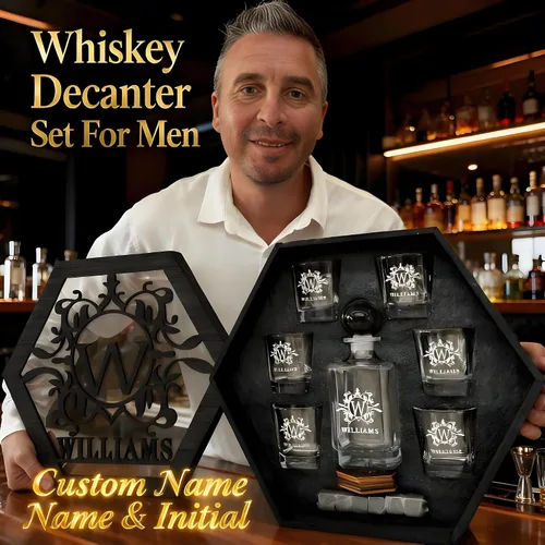 Miniatura 2 de Juego de decantadores de whisky personalizados para hombres, para el hogar, bar, decantadores de licor personalizados, caja de madera, vasos