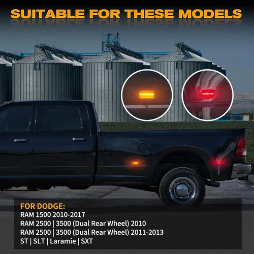 Miniatura 5 de POPMOTORZ 4 piezas de luz LED de marcador lateral de guardabarros compatible con lámpara de cama trasera para Dodge RAM 1500 2500 3500 2010-2017