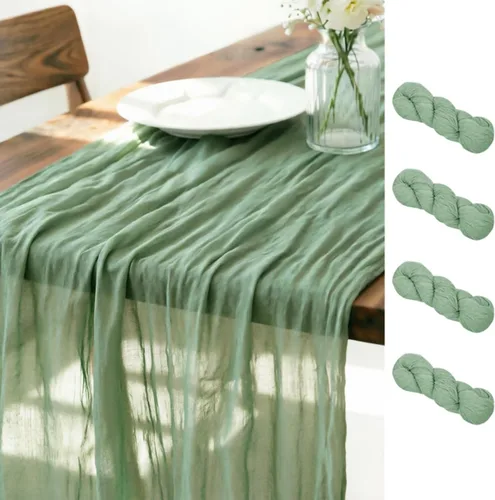 Miniatura 13 de LINXTAR Camino de mesa de gasa verde esmeralda de 160 pulgadas, 14 pies, gasa de verano, bohemio, camino de mesa para boda, fiesta de té, baby