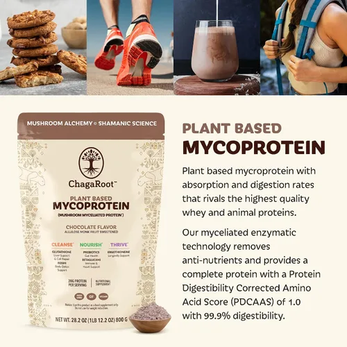 Miniatura 2 de Mycoprotein Mushroom Protein Powder, Chocolate Flavor, 20g Plant Based Protein per Serving, Reishi, Chaga, Lions Mane, Shiitake, Turkey Tail, Vegan