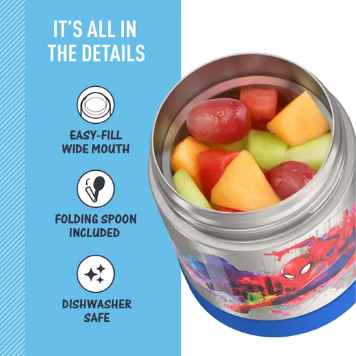 Miniatura 5 de THERMOS FUNTAINER - Tarro de alimentos aislado de 10 onzas, tarro de comida para niños con cuchara plegable, Spider-Man