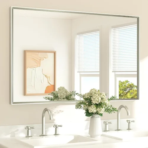 Miniatura 26 de TETOTE Espejo de Baño Dorado de 16" x 20" Latón Dorado Cepillado Rectangular con Marco Biselado Espejo de Tocador de Baño para Sobre el Lavabo