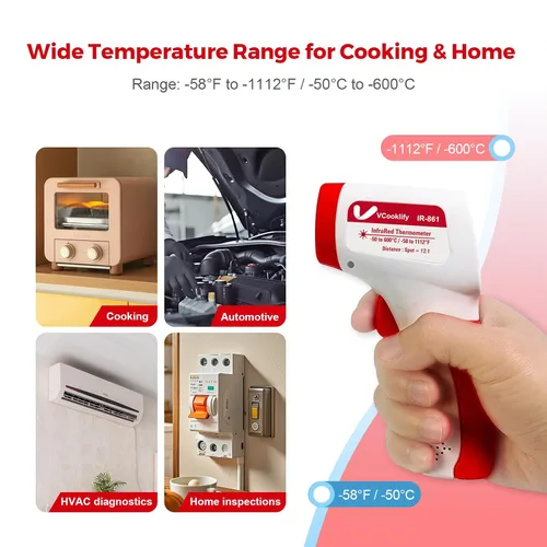 Miniatura 3 de Termómetro infrarrojo para carne, pistola de temperatura láser, -58 ~ 1112 °F, pistola de temperatura IR digital DS 12:1 con emisividad ajustable