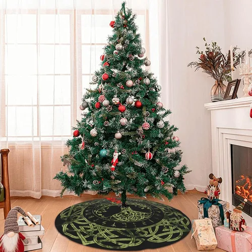 Miniatura 7 de Life of Tree - Alfombra de falda de árbol de Navidad de celtas vikingos de 36 pulgadas, suministros divertidos de decoración de fiesta para Navidad