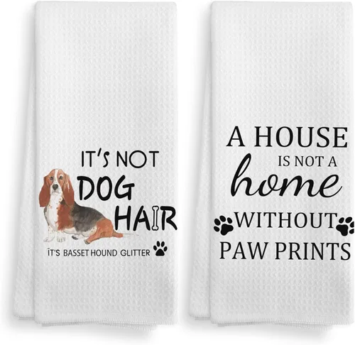 Basset Hound Dog - Juego de 2 toallas de cocina y paños de cocina, decoración de perro, regalos de Basset Hound para mujeres, 16 x 24 pulgadas