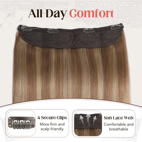 Miniatura 4 de XDhair Extensiones de cabello humano con alambre de 70 g, 14 pulgadas, balayage, color marrón dorado con rubio caramelo Remy, extensiones de cabello