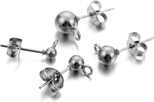 Miniatura 9 de Paquete de 20 aretes de acero inoxidable de 3, 4, 5, 0.236 in, redondos, macizos, con conectores de bucle para hacer joyas