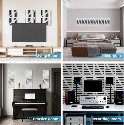 Miniatura 4 de Art3d Paquete de 6 paneles acústicos autoadhesivos insonorizados para pared, diseño de rayas de 16 x 12 pulgadas, bloque de ruido con poliéster