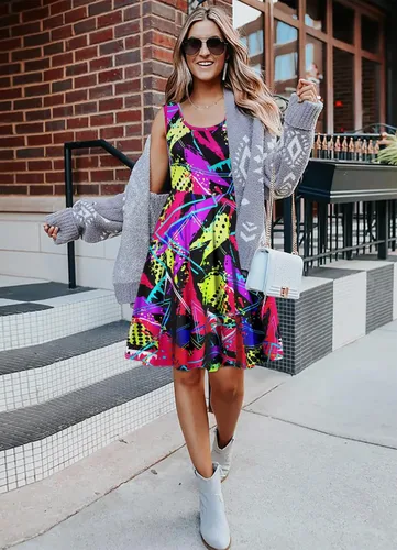 Miniatura 74 de uideazone - Vestido de mujer sin mangas cuello redondo de verano, para playa, casual, Midi línea A.