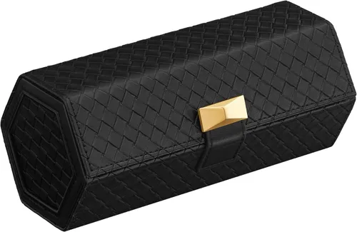 Miniatura 24 de SONGMICS 24 organizador y exhibidor negro de calidad superior, de vidrio, con funda para reloj, de piel sintética UJWB024