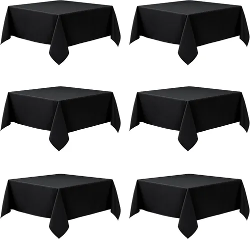 Paquete de 6 manteles negros para mesas cuadradas, 54 x 54 pulgadas, tela de poliéster resistente a las manchas para mesas de 2 pies, manteles