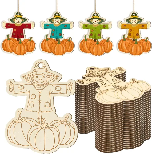 Miniatura 10 de Adornos de madera para árbol de Navidad para pintar, decoración de Navidad y Acción de Gracias, recortes sin terminar, 24 piezas de 3.5 x 3