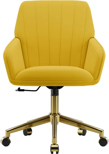 YISHENG Silla de escritorio de oficina de terciopelo con base dorada, con ruedas, moderna altura ajustable de 360 grados, giratorias, tapizadas, con