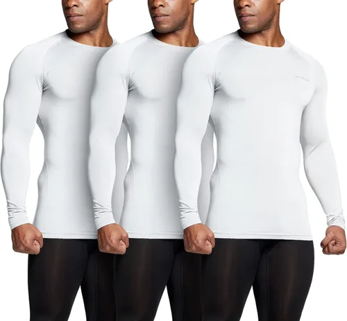 Miniatura 9 de TSLA - Paquete de 1 o 3 camisas de compresión de manga larga FPU 50+ para hombre, camisa de entrenamiento atlético, protector de erupción