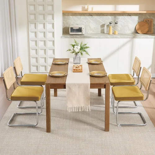 Miniatura 14 de Zesthouse Juego de 4 sillas de comedor de ratán natural, sillas de comedor modernas de mediados de siglo con respaldo de madera maciza y base