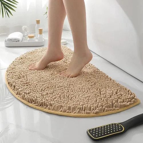 HYFAN Alfombra de baño de felpilla de microfibra semicircular antideslizante, súper absorbente, de secado rápido, suave, peluda, lavable a máquina,