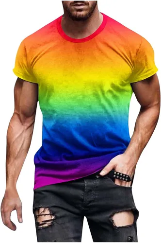 Hombres Casual Cuello Redondo Impresión Jersey Tops Moda Patrón Camisa Fitness Deportes Manga Corta Camiseta Blusa