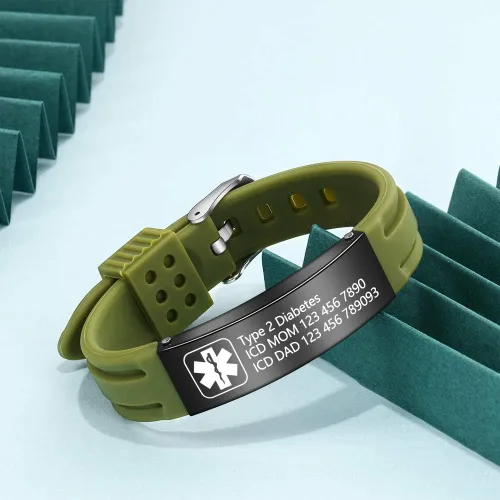 Miniatura 29 de OPALSTOCK Pulseras médicas personalizadas de silicona ajustable para identificación de emergencias, grabado gratuito, 9 pulgadas, resistente al