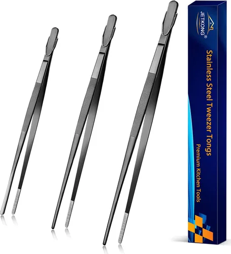 Miniatura 11 de JETKONG Pinzas de Cocina Extra Largas de Acero Inoxidable Resistente Pinzas de Cocina, Juego de 3 (9, 12, 14 pulgadas, plateado)