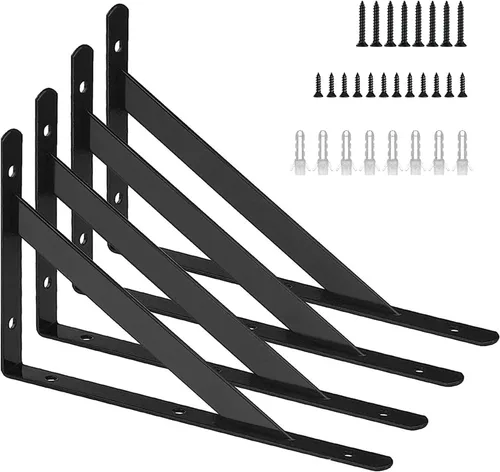 Miniatura 10 de Kersally Soportes de estante de 6 pulgadas, paquete de 4 soportes en L resistentes para estantes, soportes metálicos triangulares de 90 grados