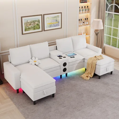 Miniatura 2 de Sofás seccionales para sala de estar, sofá modular de 4 asientos con módulo inteligente, altavoz Bluetooth, luz RGB, estación de carga, sofá de nube