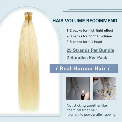 Miniatura 2 de Sunya Extensiones de cabello humano con punta en I Tip, 1.76 oz, 50 mechones por paquete, extensiones de cabello con queratina previamente unidas