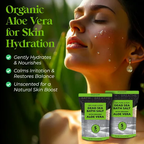 Miniatura 6 de Aromasong Sal cruda del mar muerto de 5 libras con aloe vera orgánico, no limpiada, todavía contiene todos los minerales del mar muerto, incluyendo