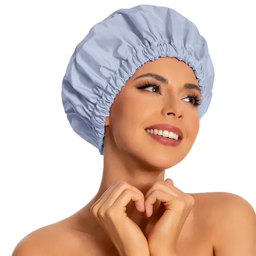 Miniatura 19 de Gorro de ducha reutilizable para mujer, grande, impermeable, lavable, banda elástica, accesorios de baño, sombrero para cabello largo, trenzas Beige