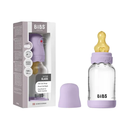 BIBS Boheme - Botella de cristal para bebé, 4.1 fl oz, anticólicos, pezón redondo de látex de goma natural. Apoya la lactancia materna natural,