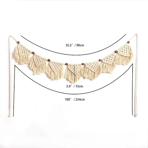 Miniatura 4 de Eiyye Paneles de flecos para colgar en la pared hechos a mano, guirnalda de pancarta, tapiz tejido de algodón, decoración de macramé bohemio