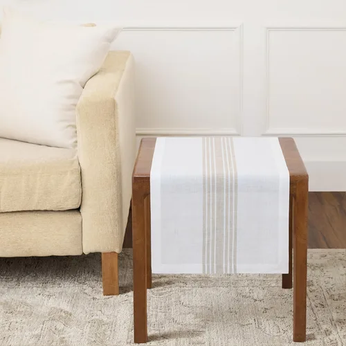 Solino Home Camino de mesa de lino a rayas de 36 pulgadas, 100% lino puro natural y blanco, camino de mesa pequeño de 14 x 36 pulgadas, ideal para