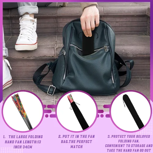 Miniatura 4 de Windyun 12 bolsas grandes para abanicos, fundas plegables de terciopelo, con cordones, protector de envoltura de regalo para línea, baile, clack