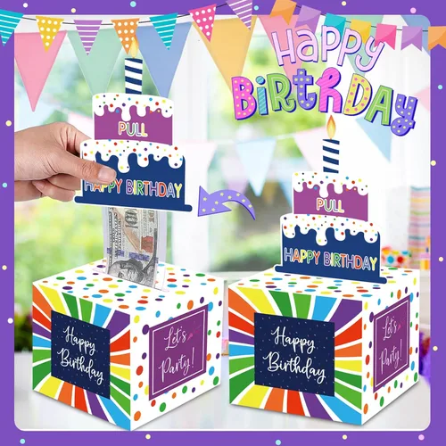 Miniatura 7 de Caja de Dinero de Cumpleaños para Sacar Efectivo, Cajas de Regalo Sorpresa Enrolladas para Niños y Adultos con Tarjeta de Cumpleaños Feliz y 50